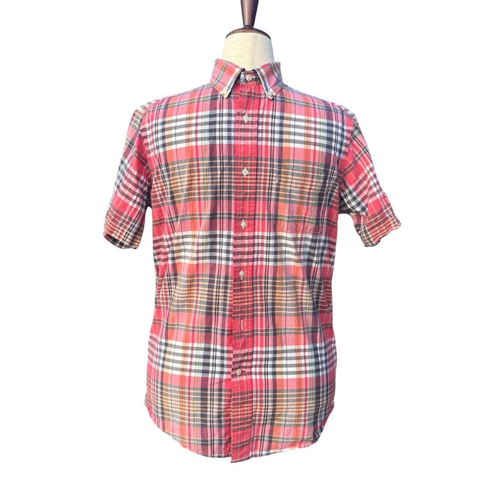 Cremieux Button Down Shirt Mens M Red Multi Plaid Short Sleeve Classic Preppy